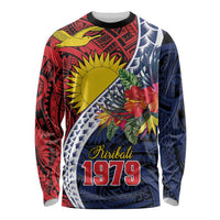 Flag of Kiribati Polynesian Pattern Long Sleeve Shirt Est 1979 With Tropical Flowers