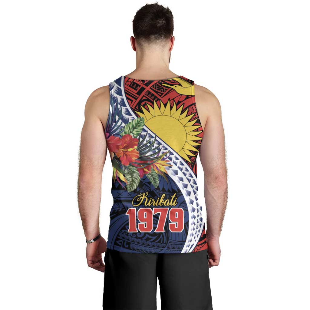 Flag of Kiribati Polynesian Pattern Men Tank Top Est 1979 With Tropical Flowers