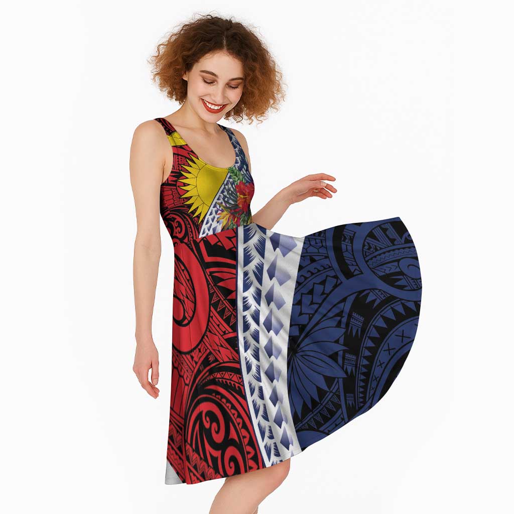 Flag of Kiribati Polynesian Pattern Midi Dress Est 1979 With Tropical Flowers - Polynesian Pride