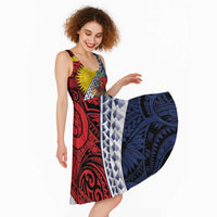 Flag of Kiribati Polynesian Pattern Midi Dress Est 1979 With Tropical Flowers - Polynesian Pride