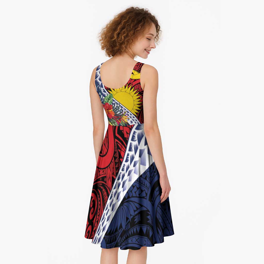 Flag of Kiribati Polynesian Pattern Midi Dress Est 1979 With Tropical Flowers - Polynesian Pride