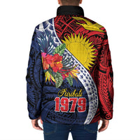Flag of Kiribati Polynesian Pattern Padded Jacket Est 1979 With Tropical Flowers - Polynesian Pride