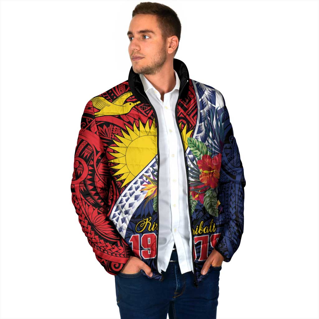 Flag of Kiribati Polynesian Pattern Padded Jacket Est 1979 With Tropical Flowers - Polynesian Pride