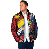 Flag of Kiribati Polynesian Pattern Padded Jacket Est 1979 With Tropical Flowers - Polynesian Pride