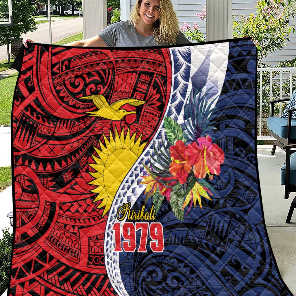 Flag of Kiribati Polynesian Pattern Quilt Est 1979 With Tropical Flowers