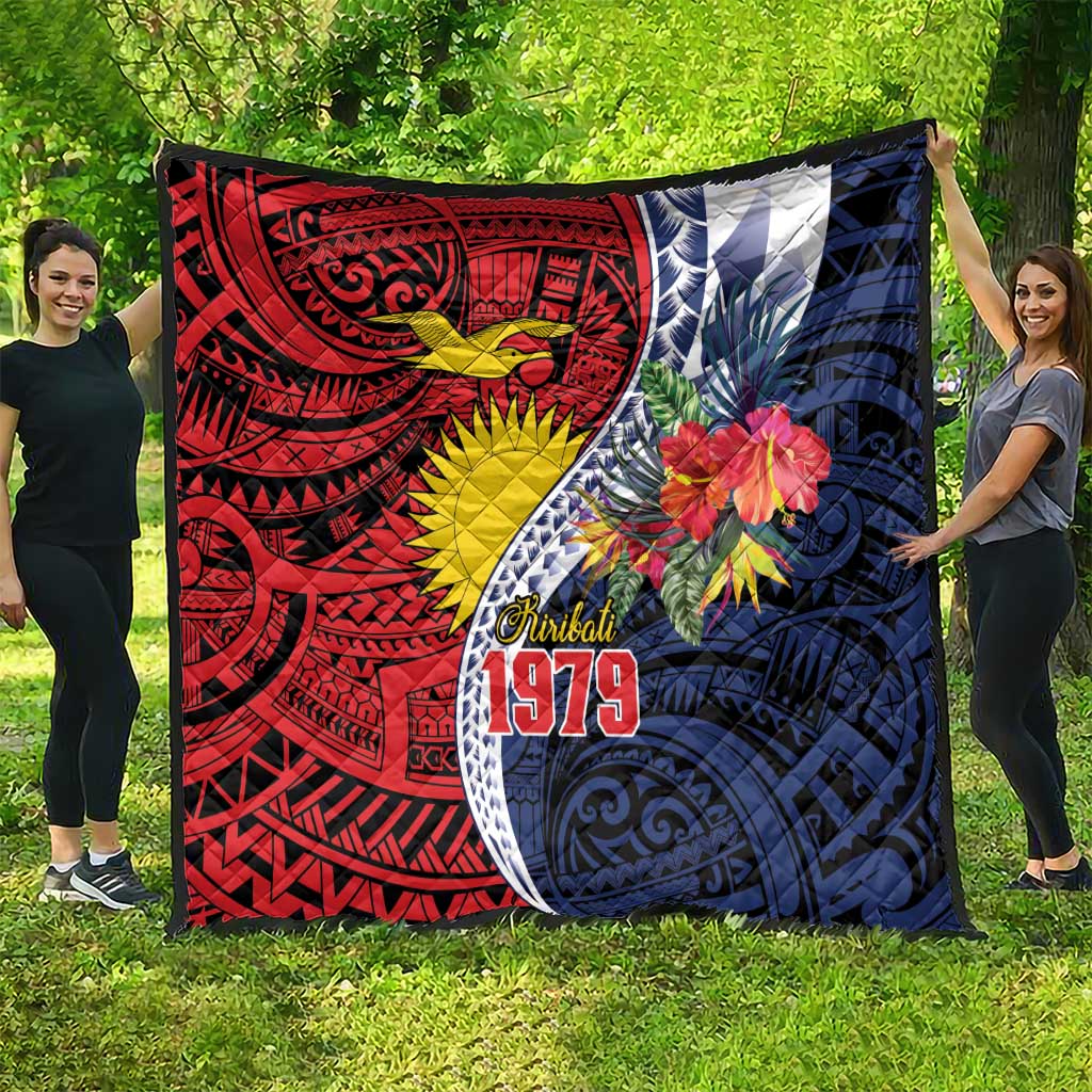 Flag of Kiribati Polynesian Pattern Quilt Est 1979 With Tropical Flowers