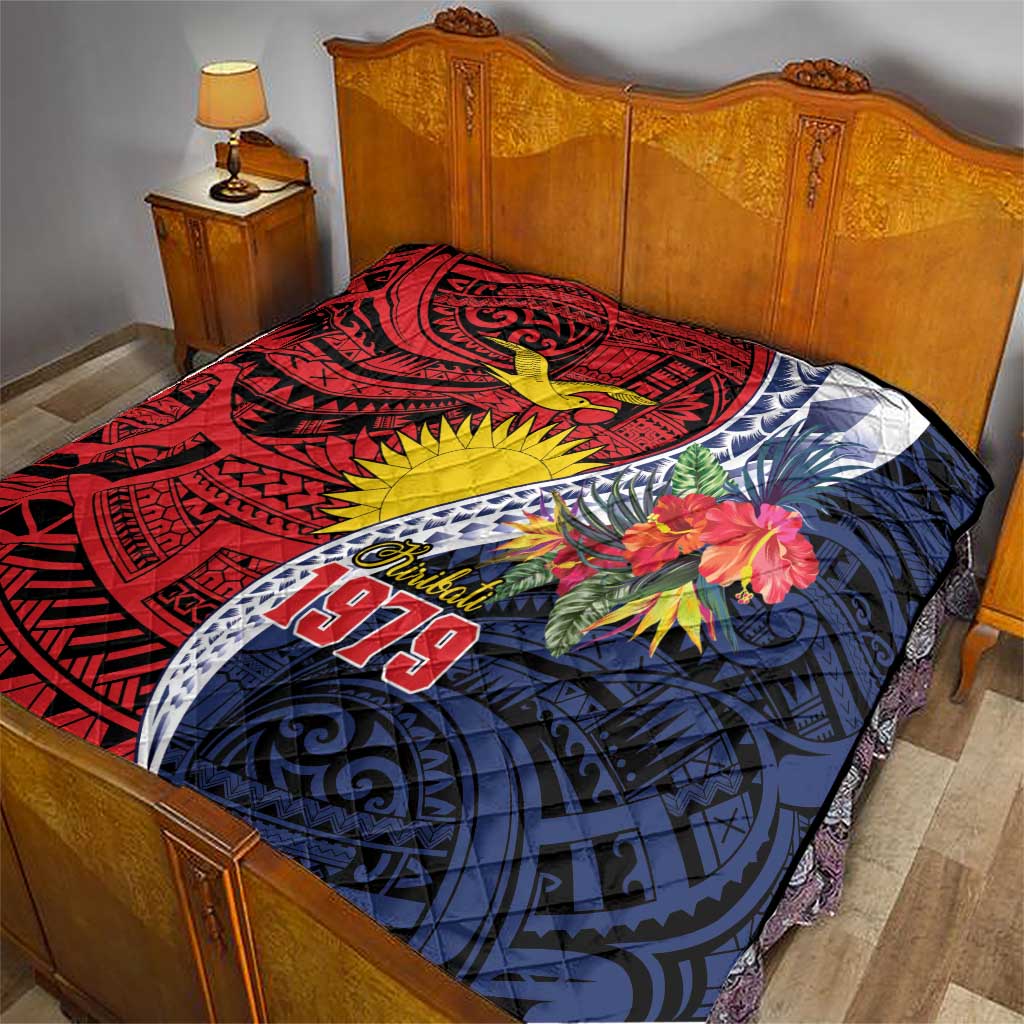 Flag of Kiribati Polynesian Pattern Quilt Est 1979 With Tropical Flowers