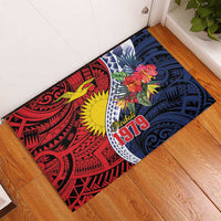 Flag of Kiribati Polynesian Pattern Rubber Doormat Est 1979 With Tropical Flowers