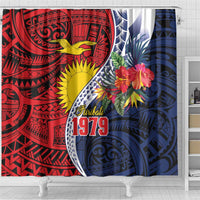 Flag of Kiribati Polynesian Pattern Shower Curtain Est 1979 With Tropical Flowers