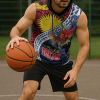 Flag of Kiribati Polynesian Pattern Sleeveless Hoodie Est 1979 With Tropical Flowers - Polynesian Pride