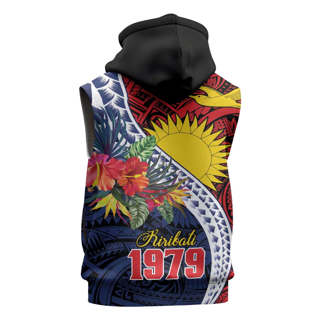 Flag of Kiribati Polynesian Pattern Sleeveless Zip Hoodie Est 1979 With Tropical Flowers - Polynesian Pride