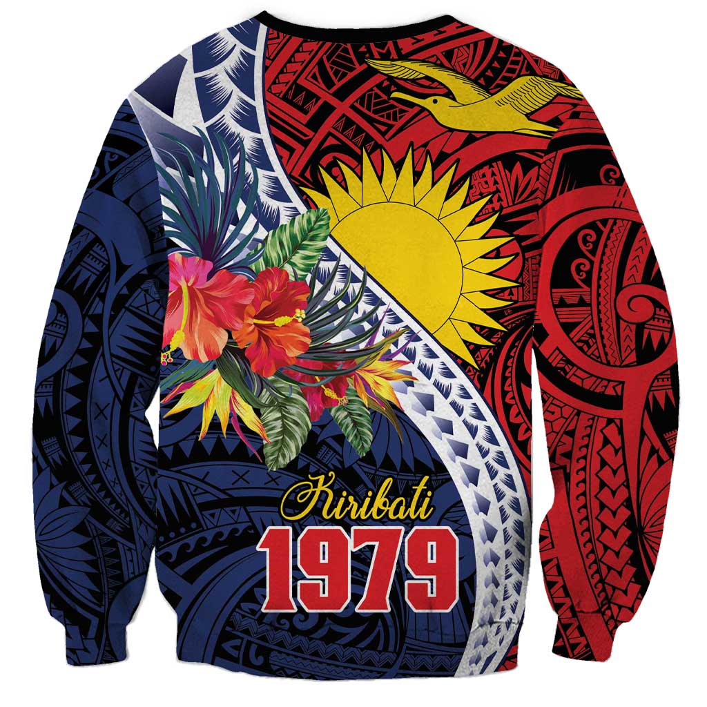 Flag of Kiribati Polynesian Pattern Sweatshirt Est 1979 With Tropical Flowers