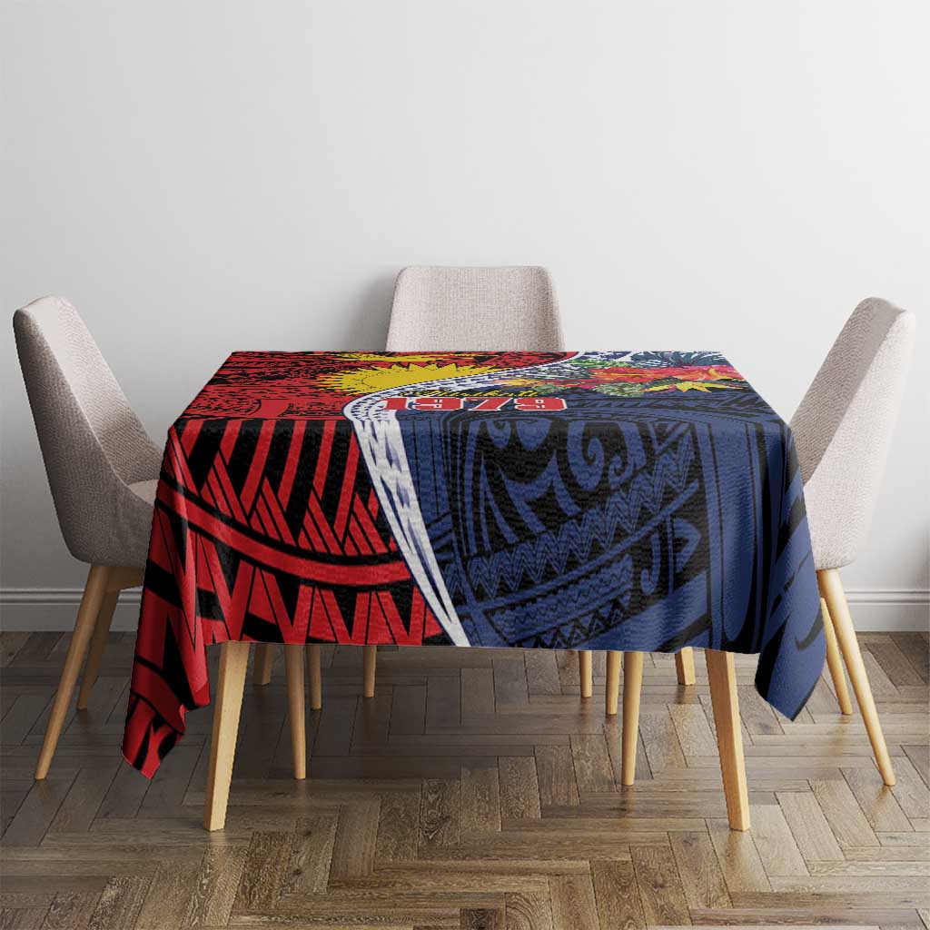 Flag of Kiribati Polynesian Pattern Tablecloth Est 1979 With Tropical Flowers