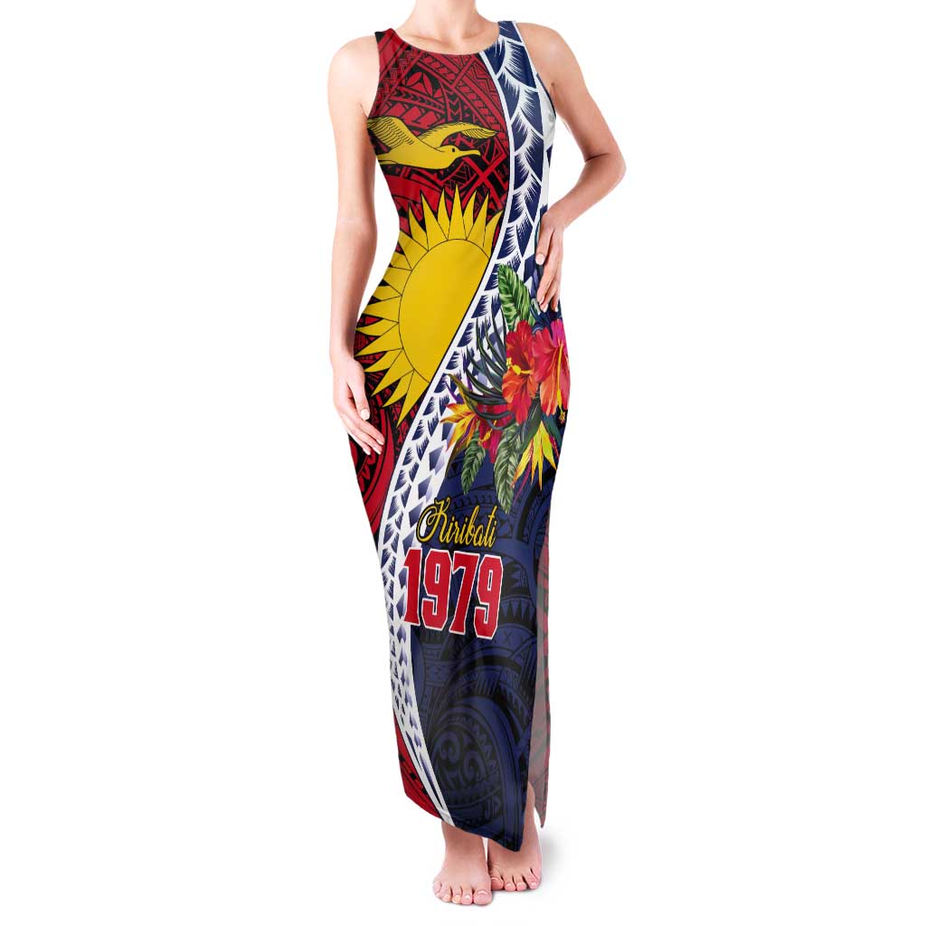 Flag of Kiribati Polynesian Pattern Tank Maxi Dress Est 1979 With Tropical Flowers
