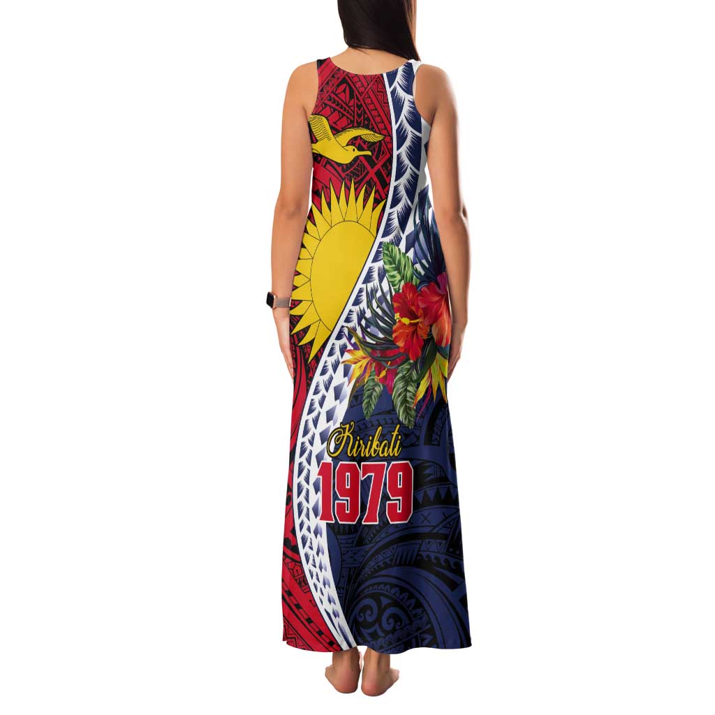 Flag of Kiribati Polynesian Pattern Tank Maxi Dress Est 1979 With Tropical Flowers