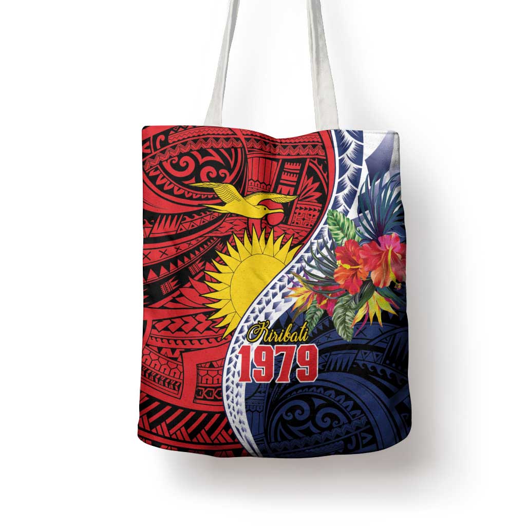 Flag of Kiribati Polynesian Pattern Tote Bag Est 1979 With Tropical Flowers - Polynesian Pride