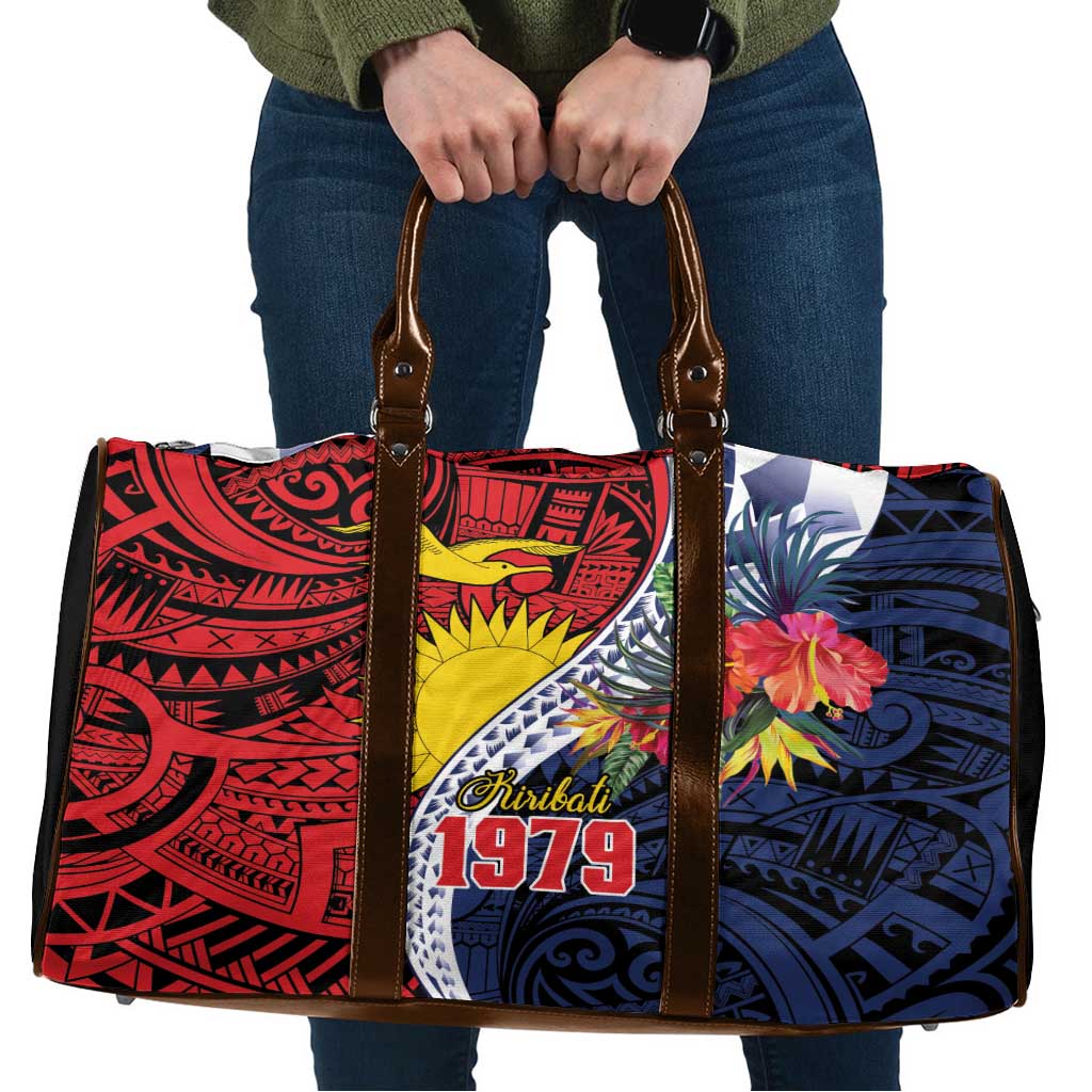 Flag of Kiribati Polynesian Pattern Travel Bag Est 1979 With Tropical Flowers - Polynesian Pride