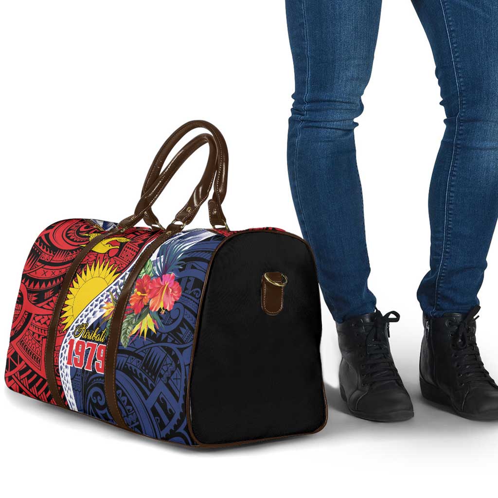 Flag of Kiribati Polynesian Pattern Travel Bag Est 1979 With Tropical Flowers - Polynesian Pride
