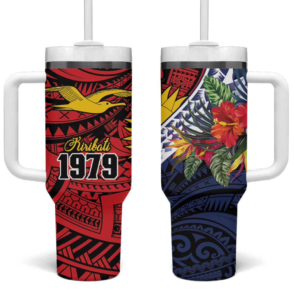 Flag of Kiribati Polynesian Pattern Tumbler With Handle Est 1979 With Tropical Flowers