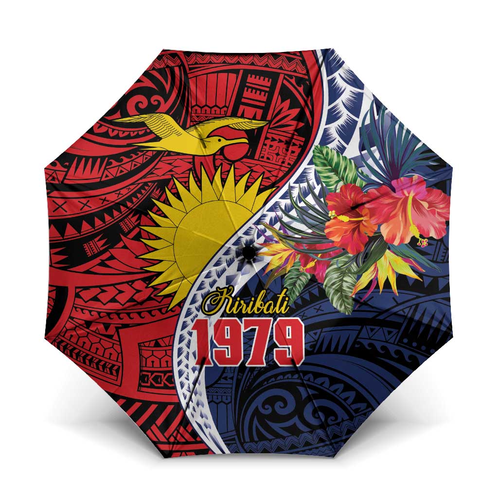 Flag of Kiribati Polynesian Pattern Umbrella Est 1979 With Tropical Flowers - Polynesian Pride