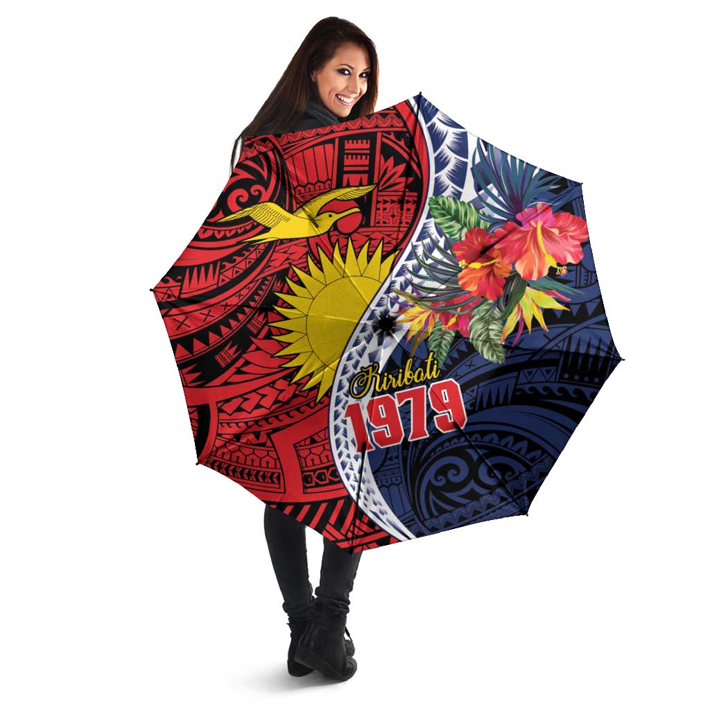 Flag of Kiribati Polynesian Pattern Umbrella Est 1979 With Tropical Flowers - Polynesian Pride