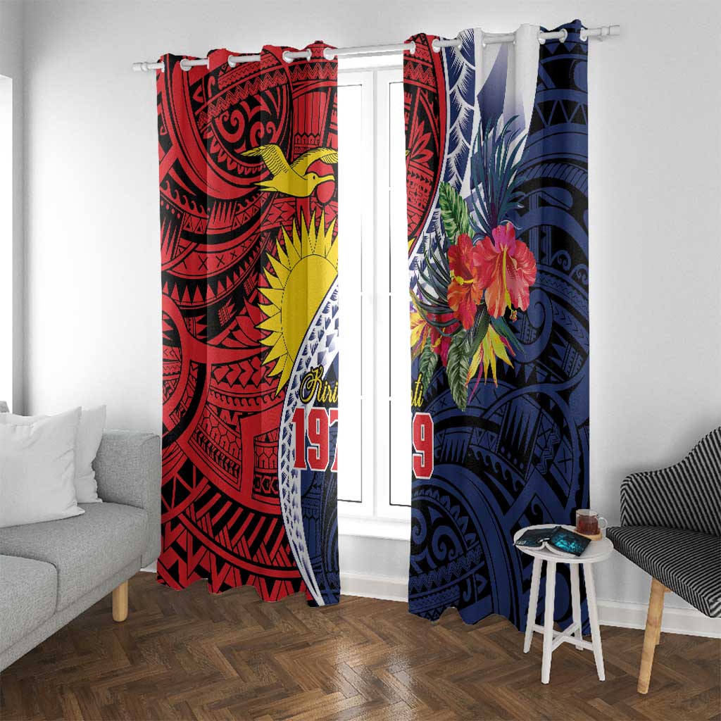 Flag of Kiribati Polynesian Pattern Window Curtain Est 1979 With Tropical Flowers