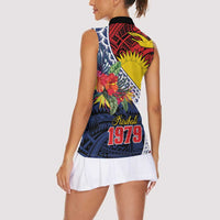 Flag of Kiribati Polynesian Pattern Women Sleeveless Polo Shirt Est 1979 With Tropical Flowers