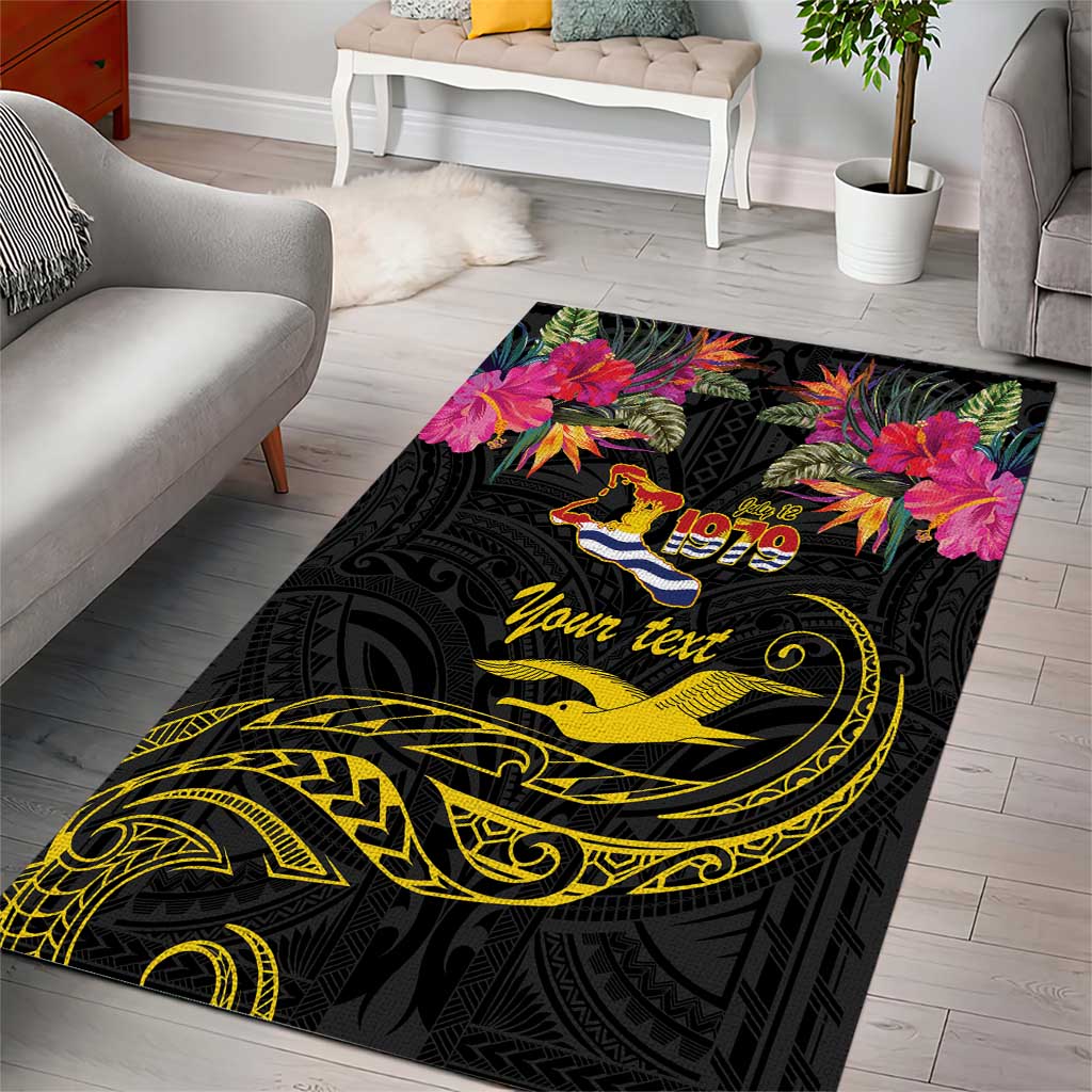Kiribati Independence Day Personalised Area Rug Gold Frigatebird with Polynesian Pattern