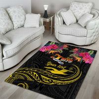 Kiribati Independence Day Personalised Area Rug Gold Frigatebird with Polynesian Pattern