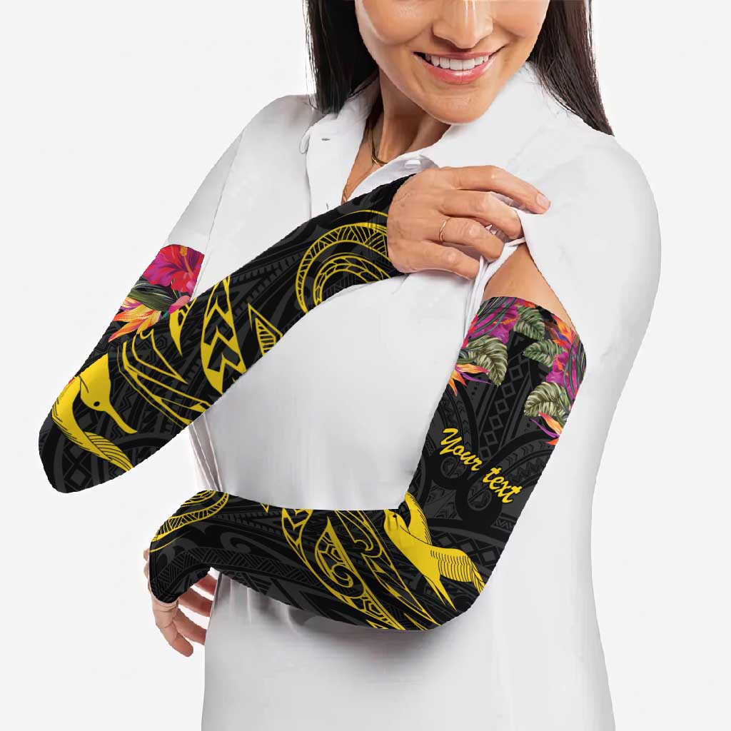 Kiribati Independence Day Personalised Arm Sleeves Gold Frigatebird with Polynesian Pattern - Polynesian Pride