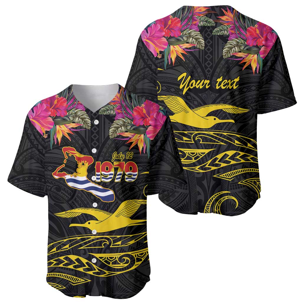 Kiribati Independence Day Personalised Baseball Jersey Gold Frigatebird with Polynesian Pattern