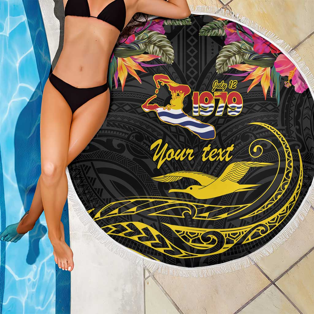Kiribati Independence Day Personalised Beach Blanket Gold Frigatebird with Polynesian Pattern