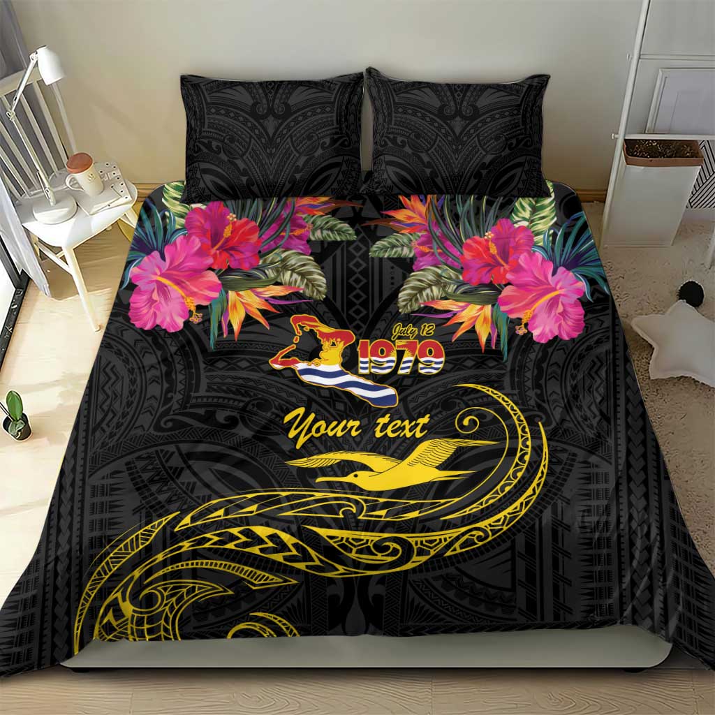 Kiribati Independence Day Personalised Bedding Set Gold Frigatebird with Polynesian Pattern