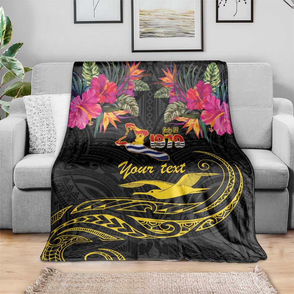 Kiribati Independence Day Personalised Blanket Gold Frigatebird with Polynesian Pattern