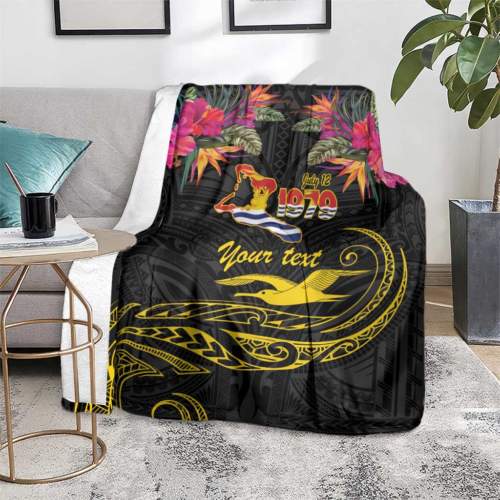 Kiribati Independence Day Personalised Blanket Gold Frigatebird with Polynesian Pattern