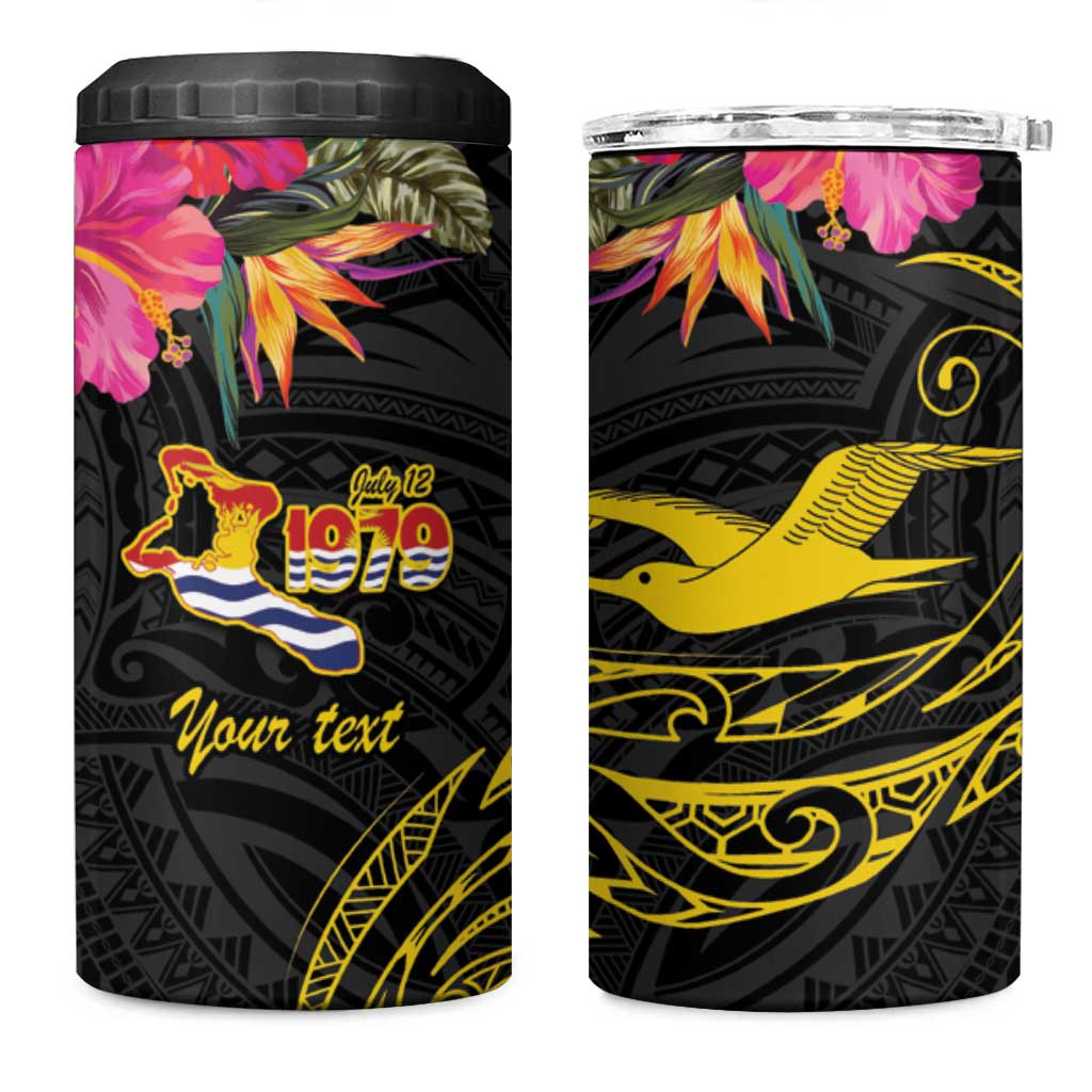 Kiribati Independence Day Personalised 4 in 1 Can Cooler Tumbler Gold Frigatebird with Polynesian Pattern