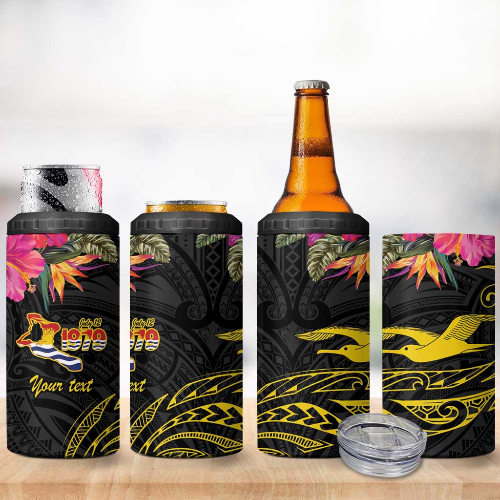 Kiribati Independence Day Personalised 4 in 1 Can Cooler Tumbler Gold Frigatebird with Polynesian Pattern