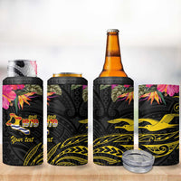 Kiribati Independence Day Personalised 4 in 1 Can Cooler Tumbler Gold Frigatebird with Polynesian Pattern