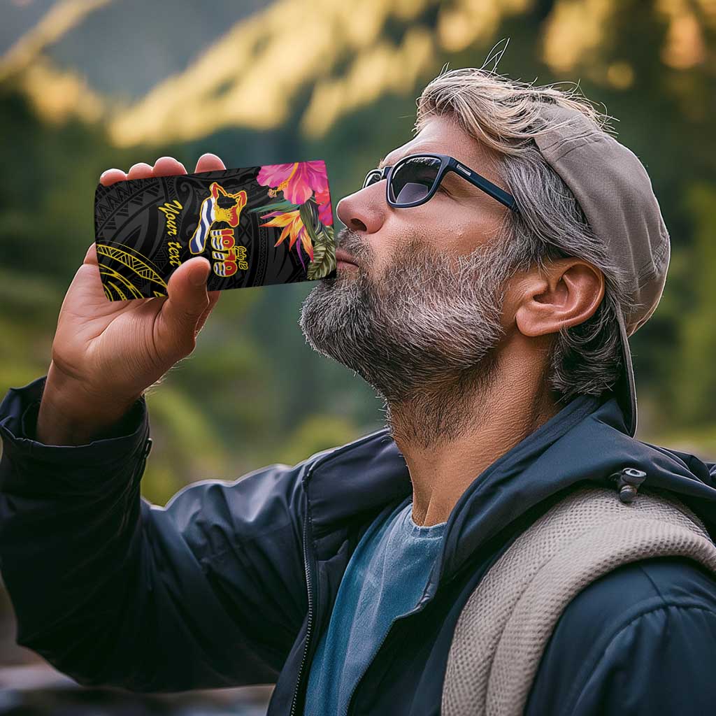 Kiribati Independence Day Personalised 4 in 1 Can Cooler Tumbler Gold Frigatebird with Polynesian Pattern