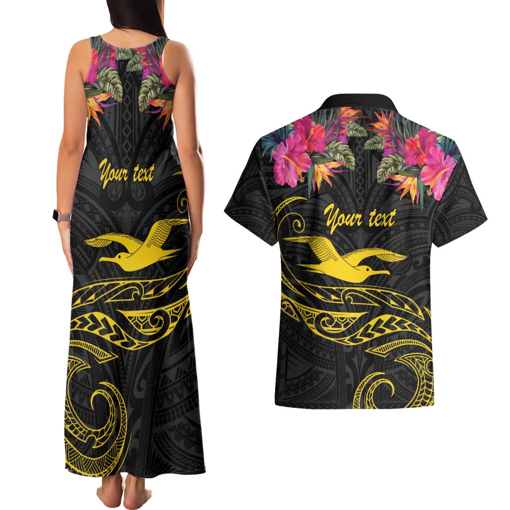 Kiribati Independence Day Personalised Couples Matching Tank Maxi Dress and Hawaiian Shirt Gold Frigatebird with Polynesian Pattern