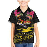 Kiribati Independence Day Personalised Family Matching Mermaid Dress and Hawaiian Shirt Gold Frigatebird with Polynesian Pattern