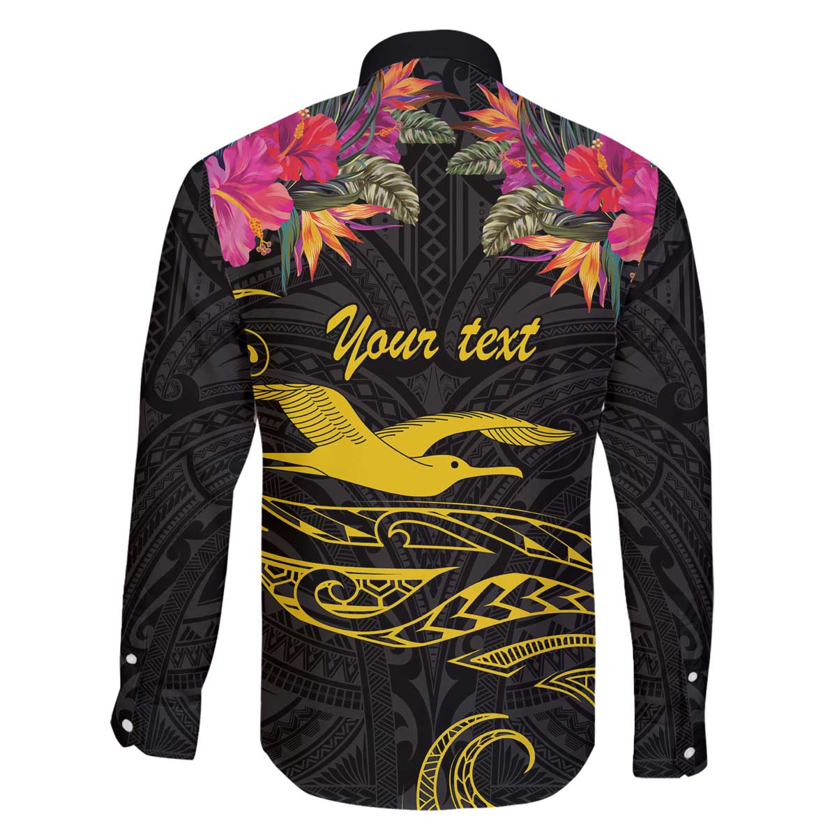 Kiribati Independence Day Personalised Family Matching Off The Shoulder Long Sleeve Dress and Hawaiian Shirt Gold Frigatebird with Polynesian Pattern