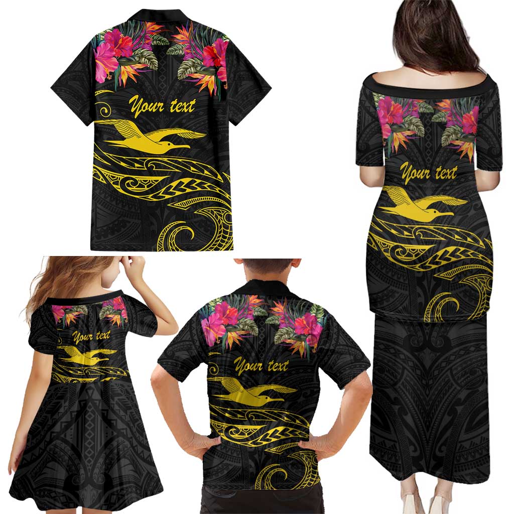 Kiribati Independence Day Personalised Family Matching Puletasi and Hawaiian Shirt Gold Frigatebird with Polynesian Pattern