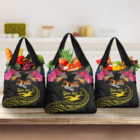 Kiribati Independence Day Personalised Grocery Bag Gold Frigatebird with Polynesian Pattern