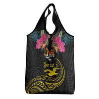 Kiribati Independence Day Personalised Grocery Bag Gold Frigatebird with Polynesian Pattern