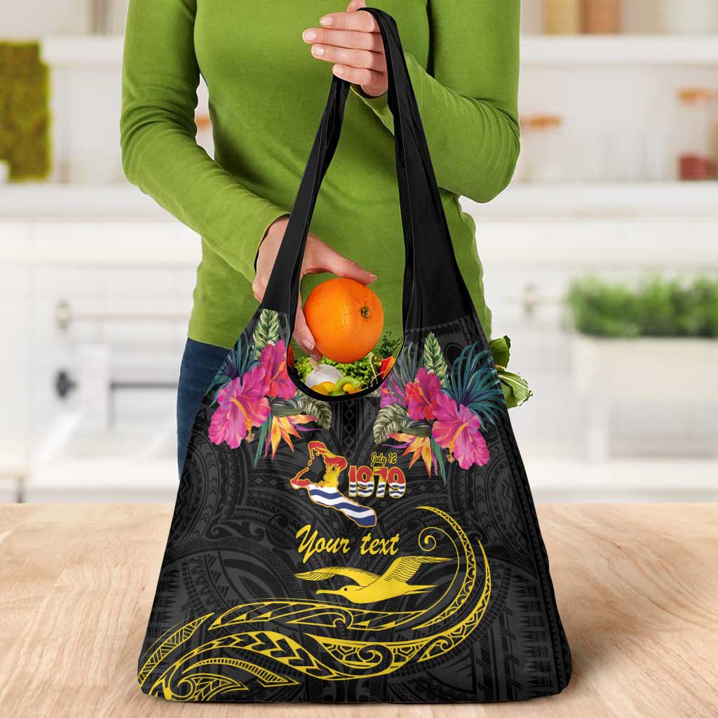 Kiribati Independence Day Personalised Grocery Bag Gold Frigatebird with Polynesian Pattern