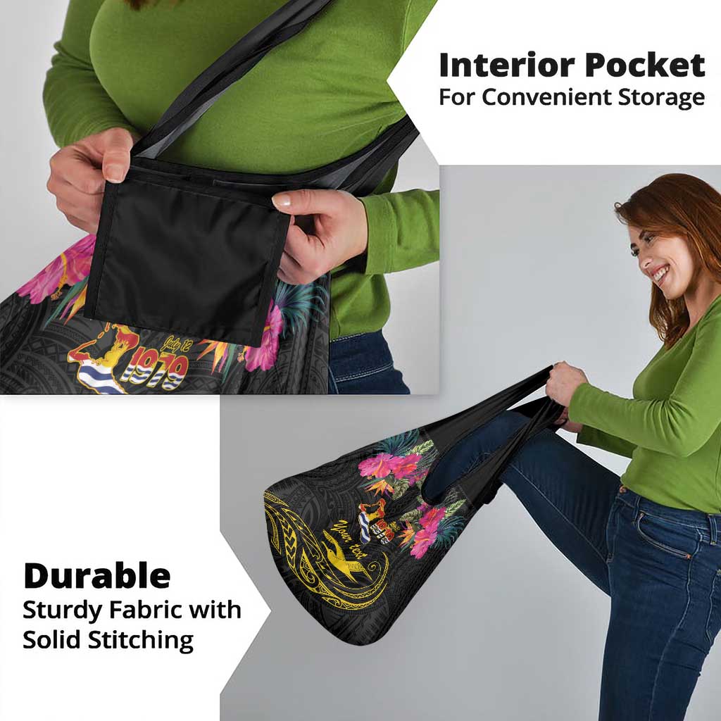 Kiribati Independence Day Personalised Grocery Bag Gold Frigatebird with Polynesian Pattern