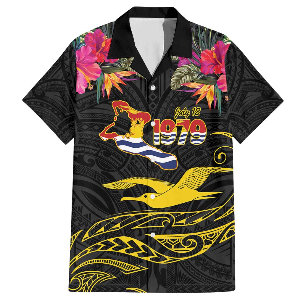 Kiribati Independence Day Personalised Hawaiian Shirt Gold Frigatebird with Polynesian Pattern