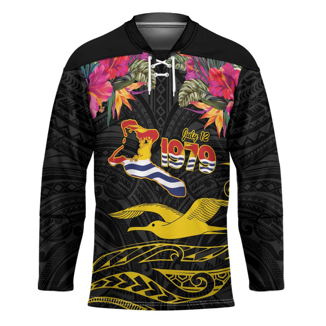 Kiribati Independence Day Personalised Hockey Jersey Gold Frigatebird with Polynesian Pattern - Polynesian Pride
