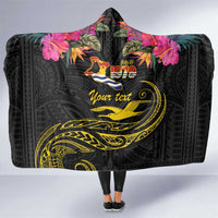 Kiribati Independence Day Personalised Hooded Blanket Gold Frigatebird with Polynesian Pattern